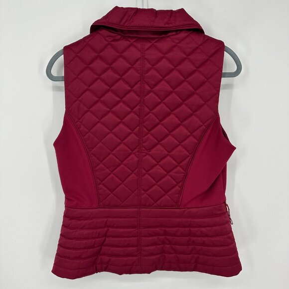 White House Black Market Quilted Puffer Vest S Zip Up Diamond Red - Picture 2 of 7
